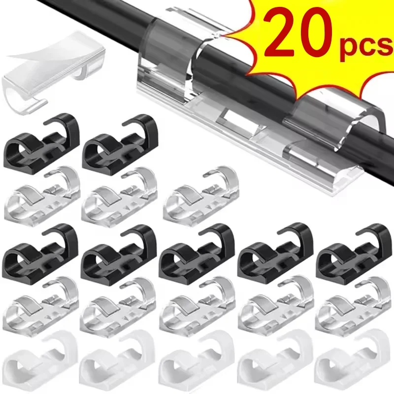 20 Pcs USB Cable Organizer Clips Wire Winder Holder Earphone Mouse Cord Clip Protector Management Hooks Desk Self-adhesive Clamp