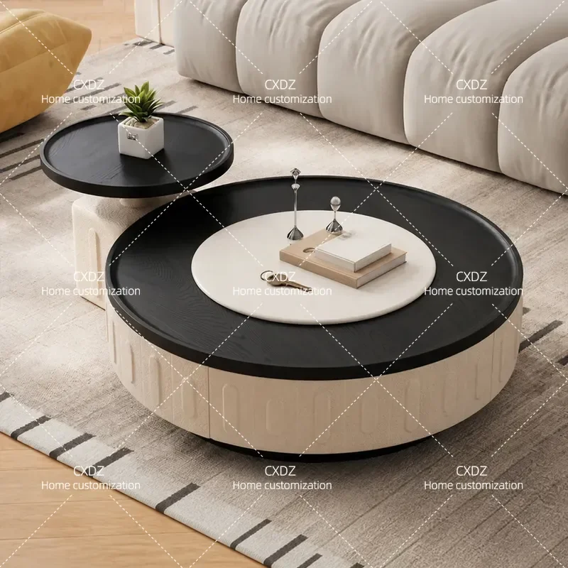 Modern Cream Style Round Solid Wood Coffee Table Set for Living Room High End Artistic Design Small Apartment Home Furniture
