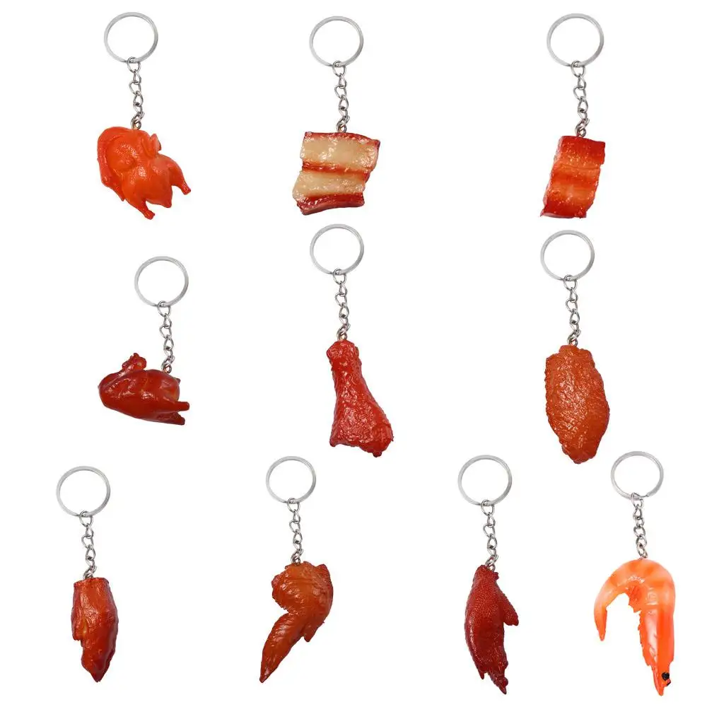 

Funny Cute Trotters Drumstick Chicken Wings PVC Bag Pendant Fashion Jewelry Fast Food Key Ring Simulation Food Keychains