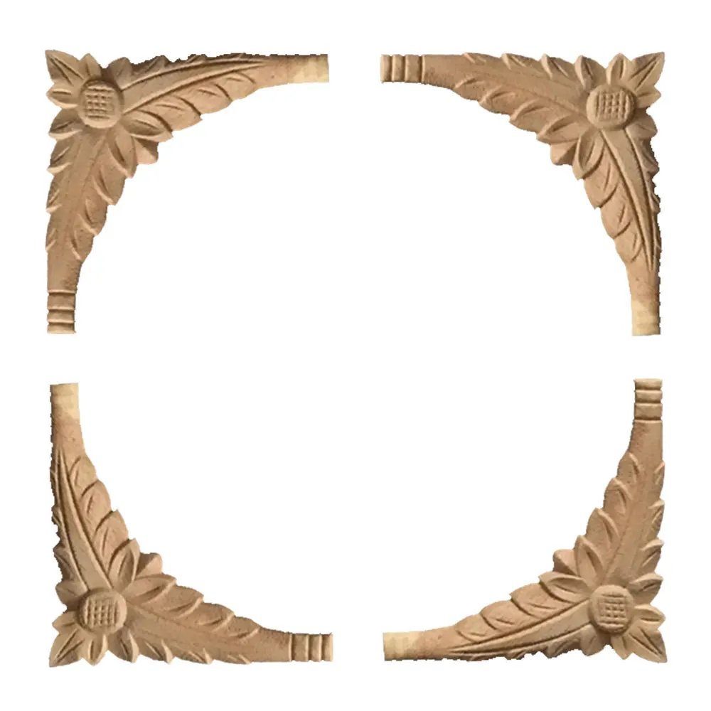 

4pcs European Rubber Natural Floral Wood Carved Corner Appliques Frame Wall Door Decoration Unique Furniture Parts Crafts