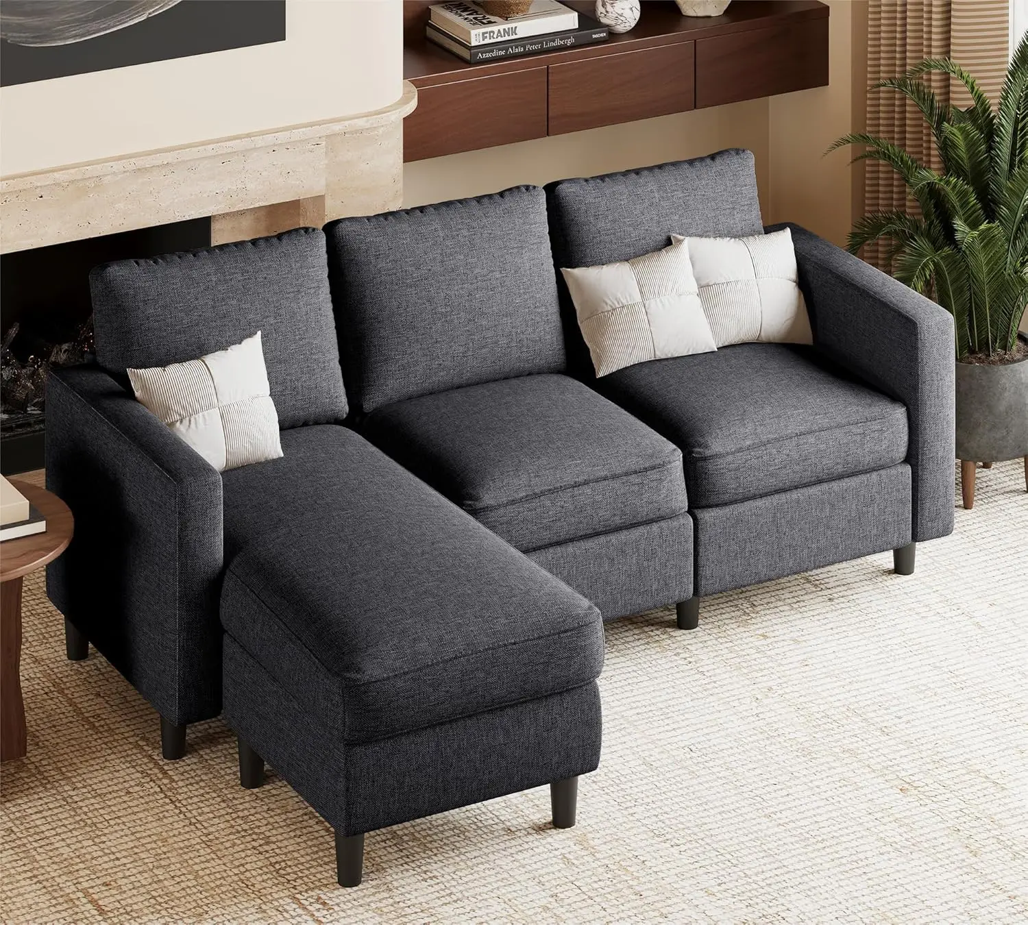 Sectional Sofa for Living Room, Small 3-Seat L Shaped Couch w/ Chaise, Convertible Sofa Clearance Set for Small Space,Black Grey