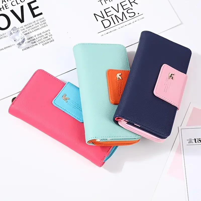 Colorblock Long Wallet, Women's Fashion Letter Detail Wallet With Multi Card Slots & Id Window