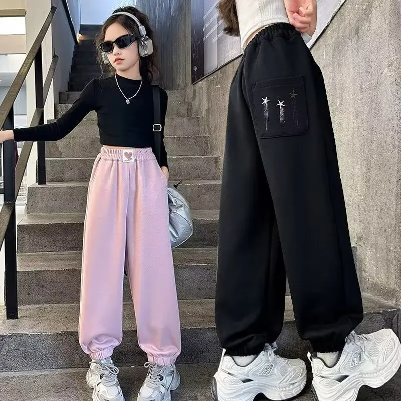 

Girls Clothing High Street Hip-hop Pink Sweatpants Children's Sports Pants 2025 New Spring Girls Cotton Pants Korean Teenage