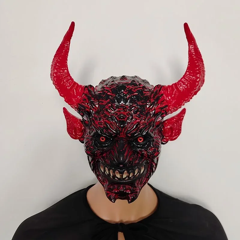 Máscara de diablo aterrador, máscara de demonio de terror, tocado de látex realista de minotauro, máscara de Cosplay para fiesta de Carnaval, disfraz de Halloween para hombres