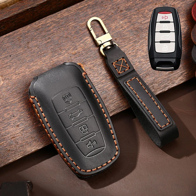 3 4 Button Genuine Leather Car Key Case Cover Fob For Great Wall Haval Jolion 2022 H6 H7 H4 H9 F5 F7 F7X F7H H2S GMW Dargo