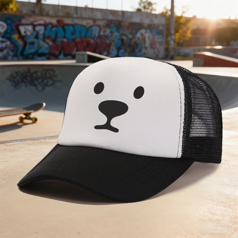 Gorra Trucker con Diseño de Cara de Oso de Dibujos Animados, Gorra Snapback de Malla de Poliéster con Diseño de Animal Lindo, Casual, Unisex