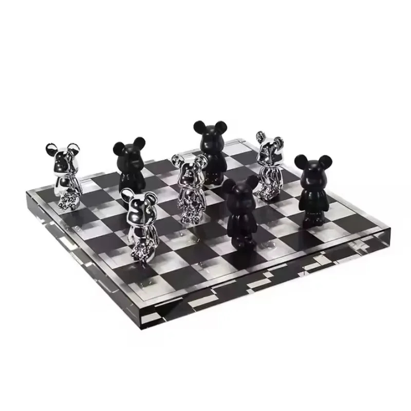 Popular crystal square black and white bear chessboard creative decoration cartoon artist hotel party decoration home decoration