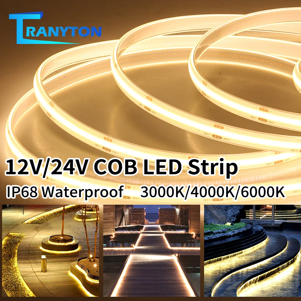 IP68 5M/Lot COB LED Strip 480Leds/m High Density Flexible Tape 3000K 4000K 6000K DC12V 24V Light for Swimming Poor Sauna Room