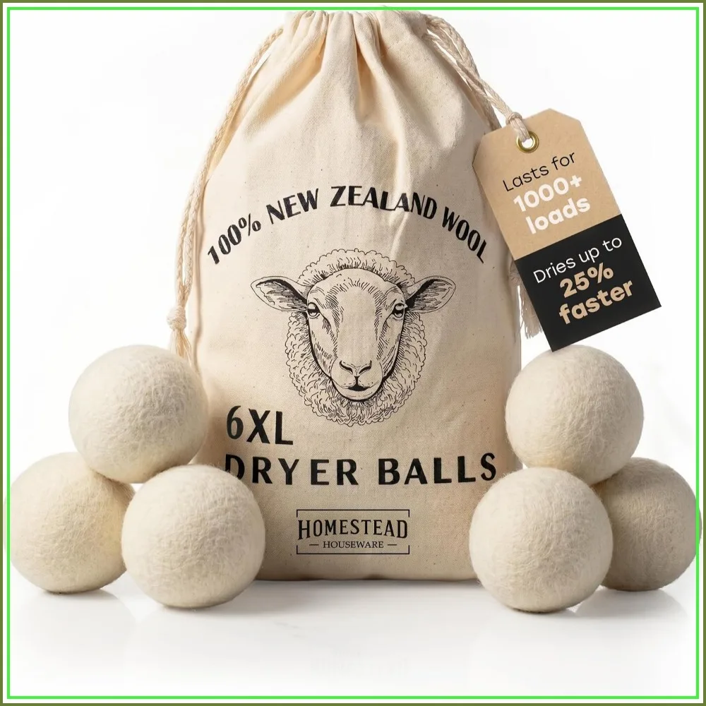 6-Pack XL Wool Dryer Balls – 100% New Zealand, Natural Softener & Static Reducer, Reusable, Eco-Friendly Laundry