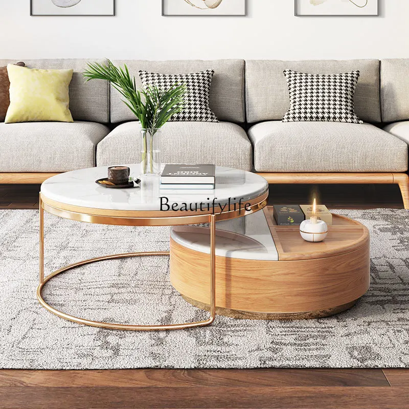 

Post-modern light luxury coffee table marble surface living room simple Nordic simple modern round