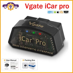 Vgate iCar Pro-Outil de diagnostic de voiture, lecteur de code, Bluetooth 327, WiFi, EAU OBD2, ELM327, ELM 4.0, BT3.0, IOS et Android