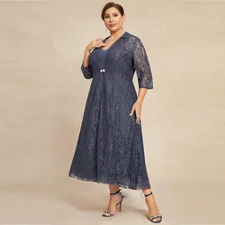 Plus Size Wedding Party Dress Two Piece Mother of the Bride Dresses A-line V-neck Lace Vestidos para Mujer Elegantes y Bonitos