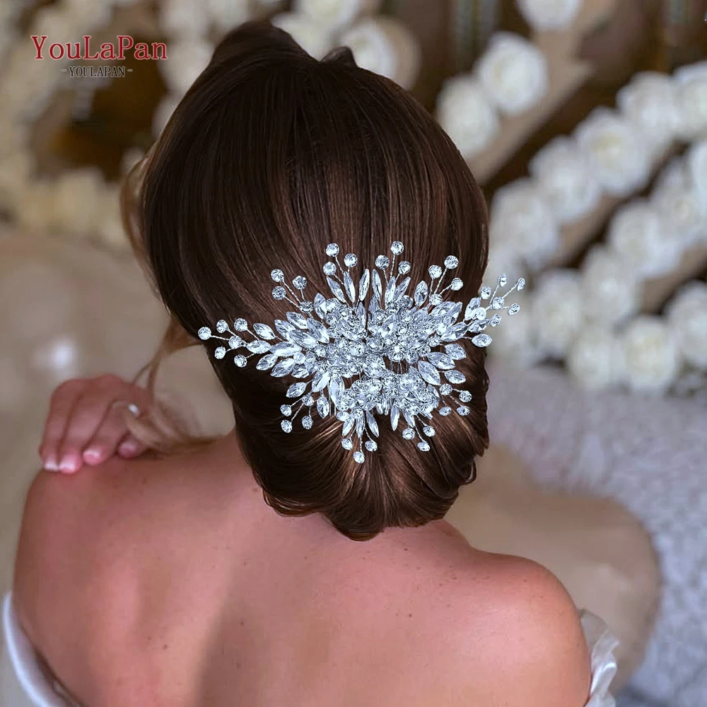 

YouLaPan Fashion Bridal Headpiece Comb Woman Headdress Shiny Rhinestone Pageant Head Comb Bride Wedding Hair Accessories HP947
