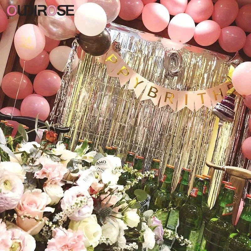 Cortina de Flecos Metálicos oro rosa para puerta y eventos - imagen 4