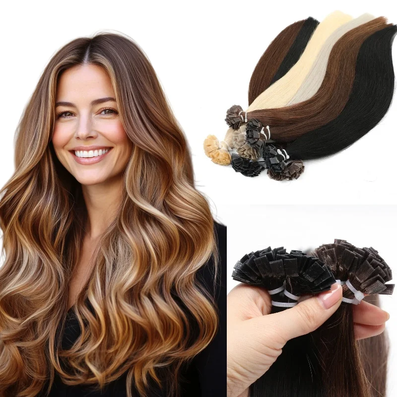 

Human Remy Hair Flat Tip Extensions 22inch 100 strands Hair Replacement Wholesale Color #2 #27 P27-613