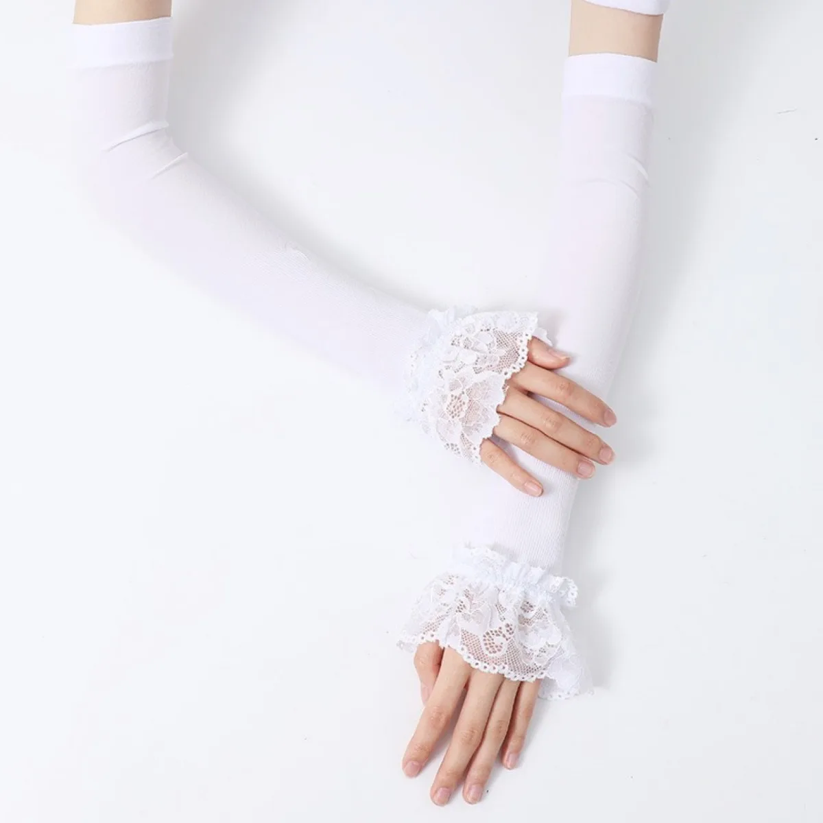 Women Long Elastic Arm Sleeve Fingerless Driving Gloves Sexy Lace Arm Cover Sun Protection Wrist Sleeve Comfort Soft Mittens view 3