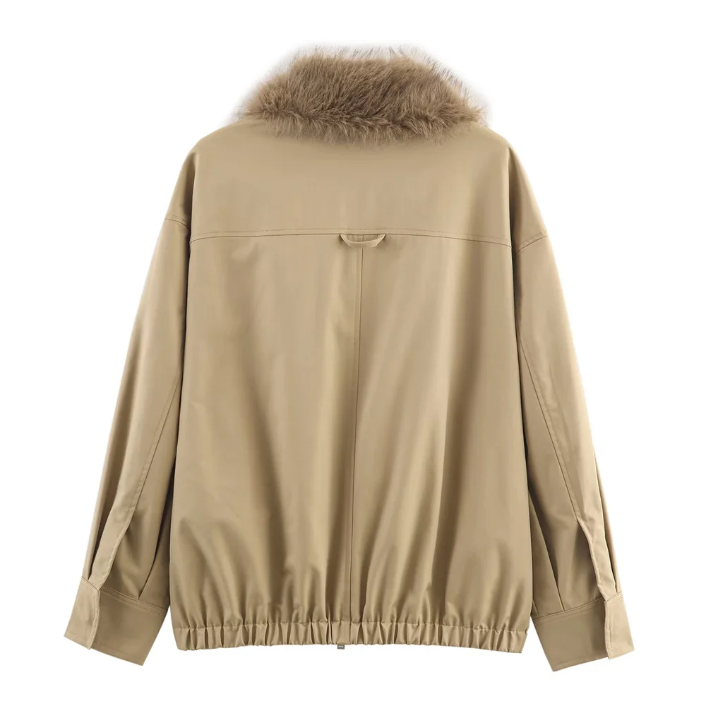 ملابس نسائية خريفية جديدة على الطراز الأوروبي والأمريكي سترة طيار عصرية بياقة من الفرو الصناعي