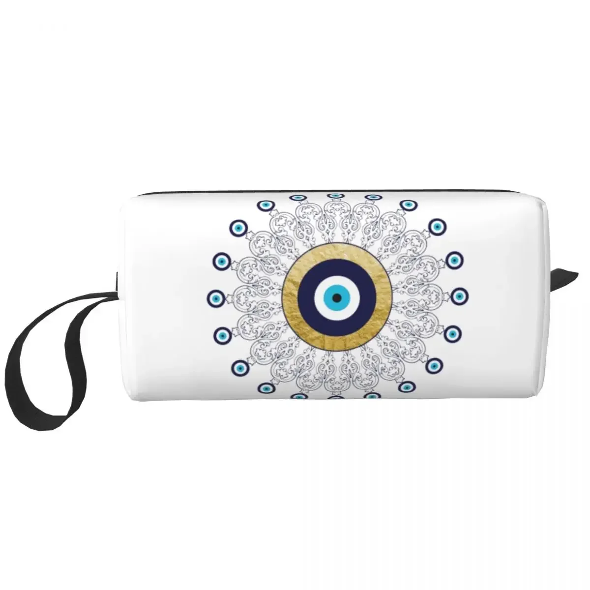 Evil Eye Mandala In Gold And Blue Cosmetic Bag Fashion Big Capacity Lucky Charm Amulet Makeup Case Beauty Storage Toiletry Bags