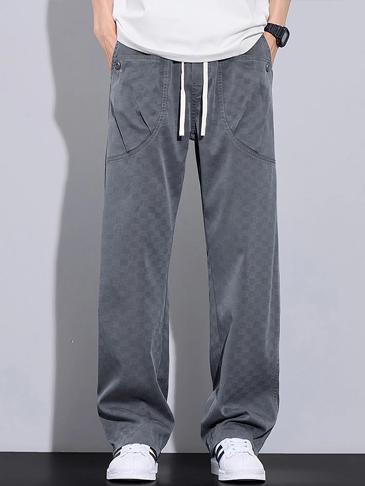 

Men's Casual Plaid Pants Summer 2025 New American Retro Wide Leg Straight Cut Cool Feeling Long Pants Fashionable Yout...