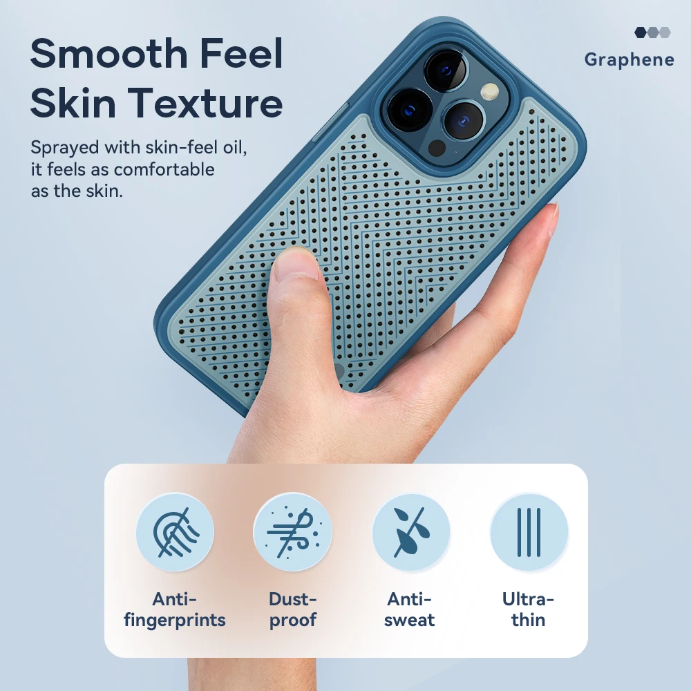 Graphene Heat Dissipation Case For iPhone 14 Pro Max,ROCK Cover Shockproof Breathable Cooling Hard PC Back Cover For iPhone 14