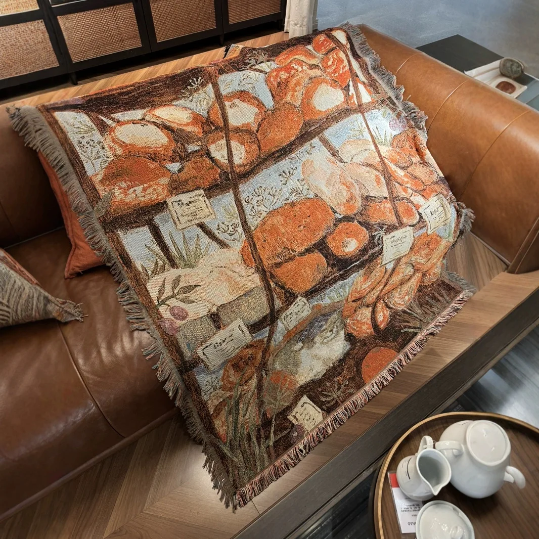 Cat Bread Pattern Sofa Blanket Ins Style Bedhead Cover Towel Sofa Cover Casual Tapestry