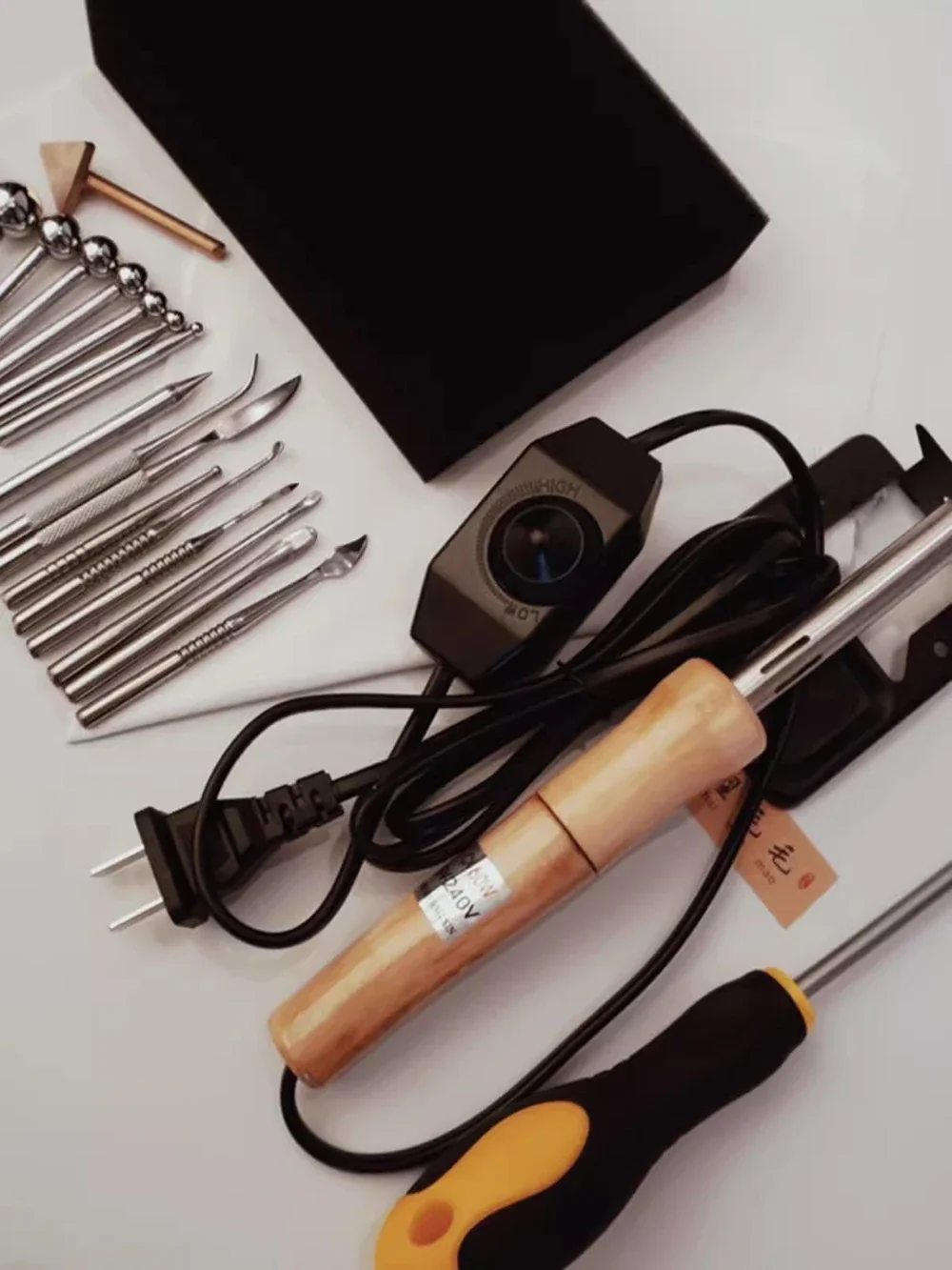 AC 220V DIY Fabric Flower Making Tools Set Artificial Flower Temperature Adjustable Soldering Iron with 18PCS Ironing Tips