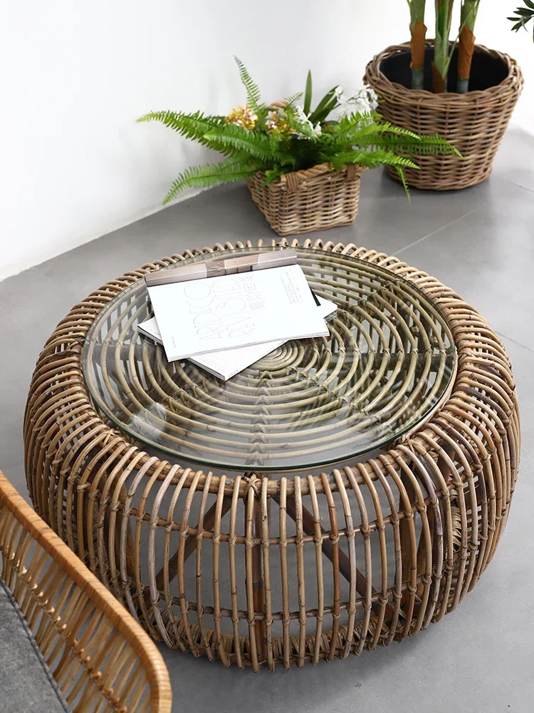 Rattan Tea Table Rattan Woven round Tea Table Living Room B & B Style Home Retro Sofa Side Table