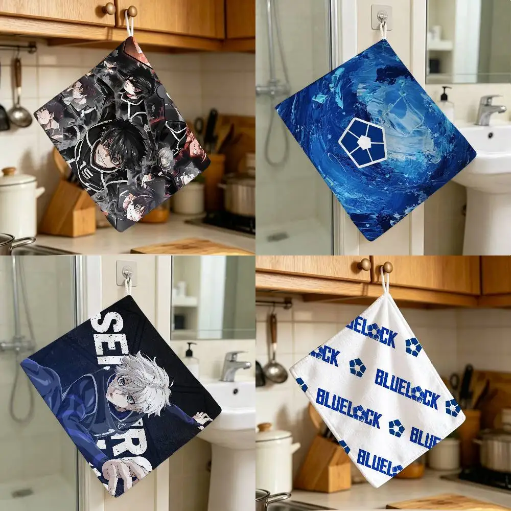 Black Tone Soccer Anime Lock Hanging Style Hand Wiping Towel Polyester Cotton Anti-fade For Indoor Kitchen Living Room