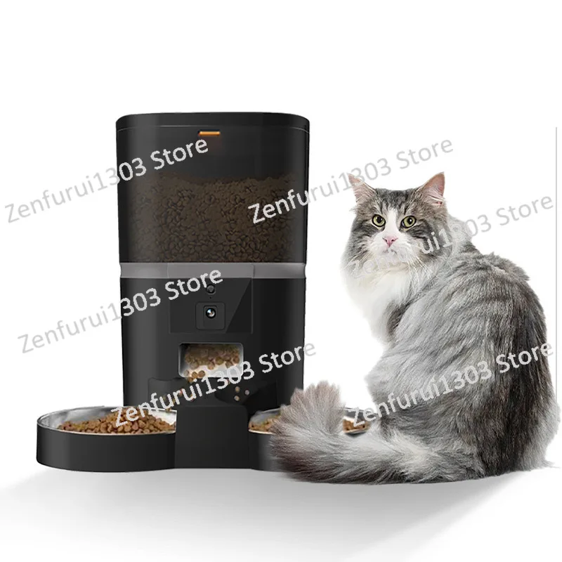 

Video Automatic Cat Double Basin Feeder - Timed pet feeder for cats and dogs with dry food dispenser automatic pet feeder