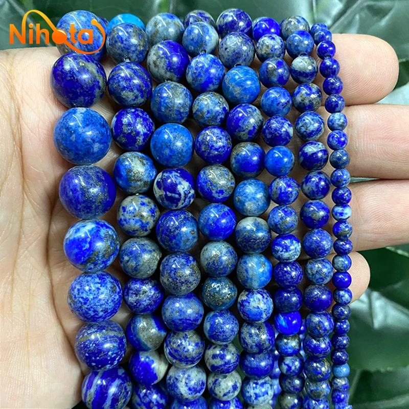 Natural Lapis Lazuli Beads Non Staining Round Loose Beads for Jewelry Making 4/6/8/10/12mm DIY Bracelet Necklace 15\'\' Strand