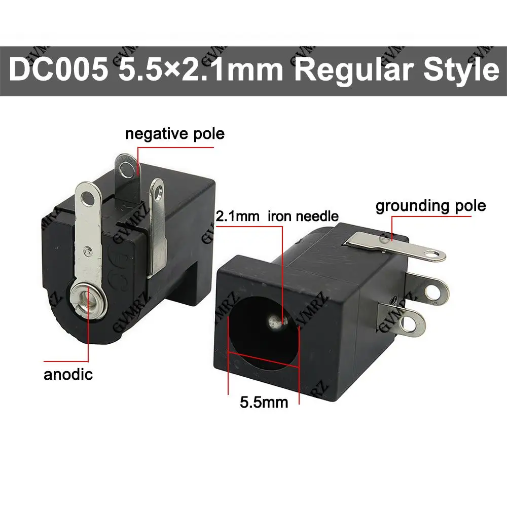 10PCS/ lot 5.5x2.1mm DC-005 Right Angle Black DC Power Jack Socket DC Connectors Supply Barrel-Type PCB Mount Terminal 5.5x2.1