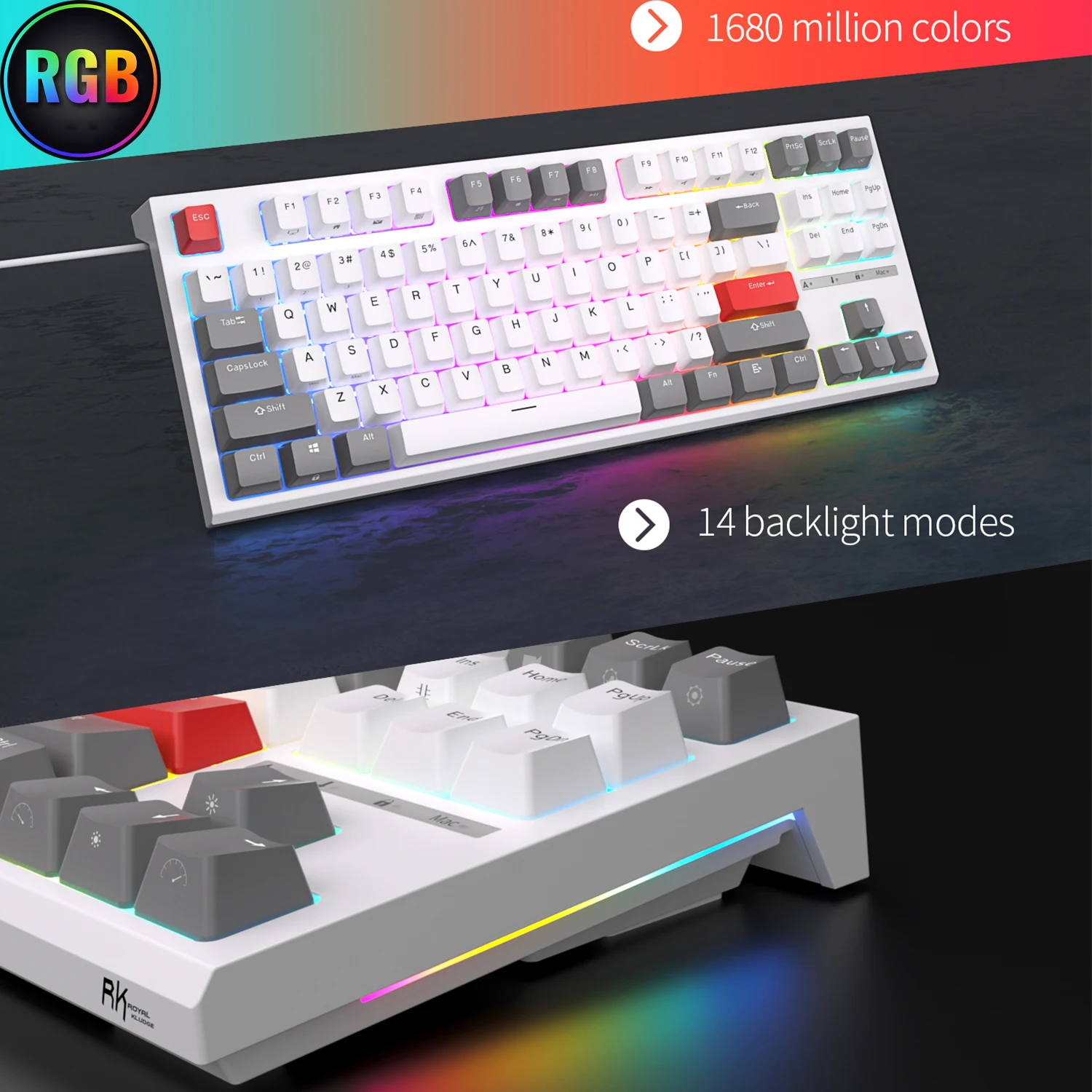 Imagem -04 - Royal Kludge-teclado Mecânico com Fio Retroiluminado Rgb Hot-swappable Teclado Gamer Teclados Personalizados com Capa Protetora contra Poeira R87 rk