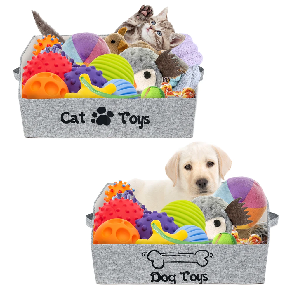 

Pet Toy Box Dog Cat Toy Storage Basket Large Capacity Foldable Cotton linen Containers Pet Toys Food Organizing Boxes