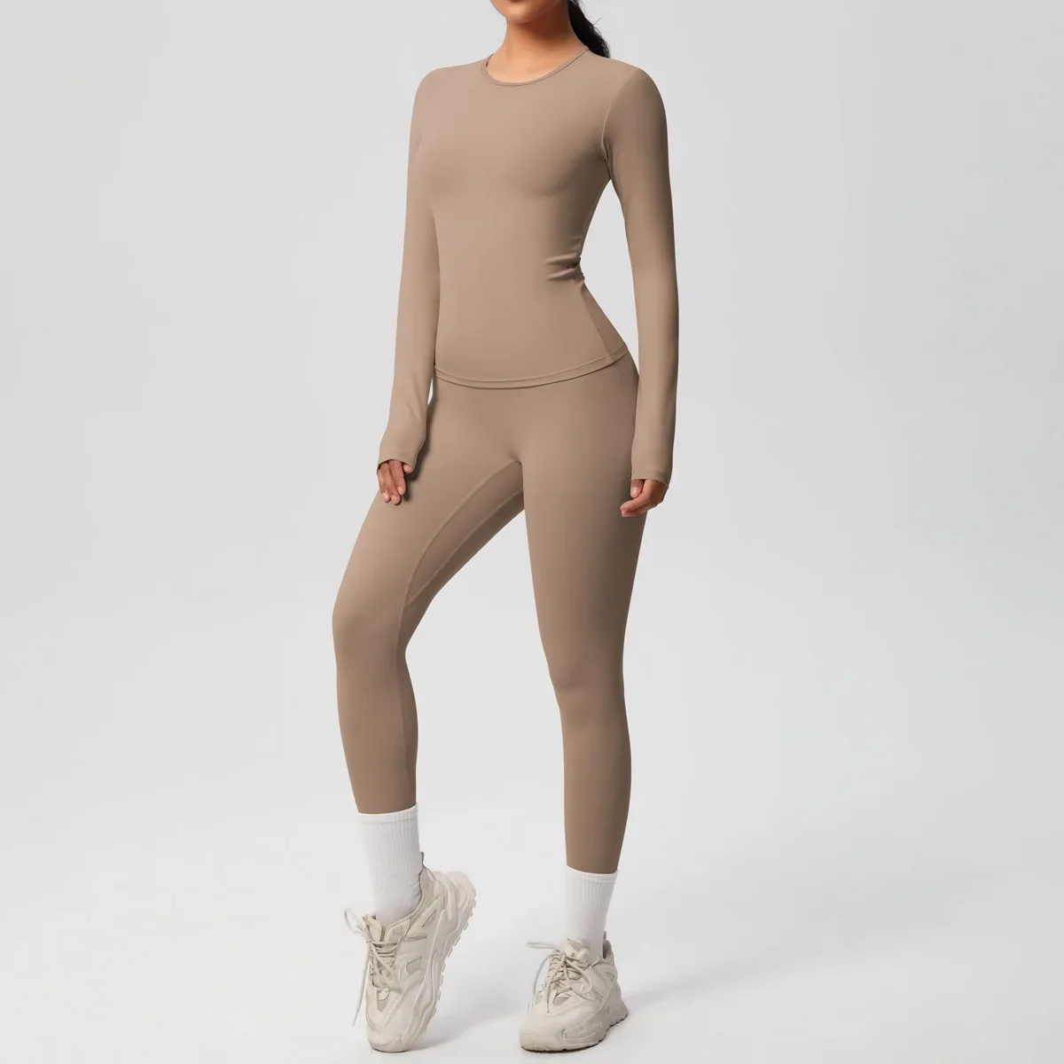 JUREN 2 قطعة ملابس اليوغا الرياضية مجموعة النساء ملابس رياضية الصالة الرياضية مجموعة النساء رياضية الجري تجريب طويلة الأكمام قميص رياضي ملابس اليوغا #5