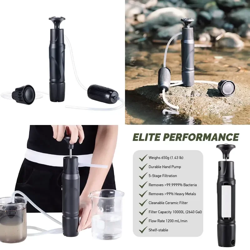 Fast-Flowing Hunting Portable Water Filtration Purifier System Hand Pump Filter for Camping Survival & Household Outdoor & RV