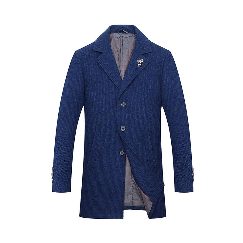 

Busin Casual Woolen Coat for Men Autumn Winter New Sle Blue Ocean Color Versatile Men's Casual Suit Single-breasted Long...