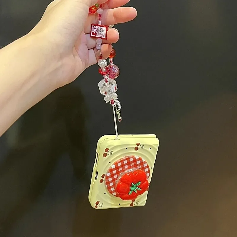 

Cartoon Magnetic Case for Oppo Find N3 Flip Casing Hard Cover Cute Cherry Pattern tomato Stand Phone Holder