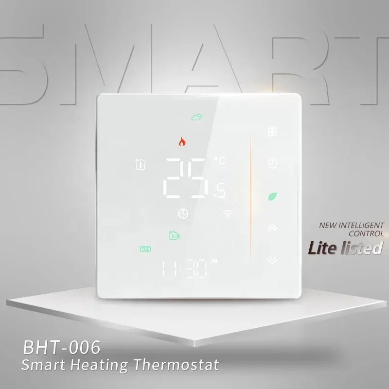 В наличии Beca BHT-006 Заводской OEM умный термостат Wi-Fi Дешевый цифровой нагрев Термостат Lora с сенсорным экраном Системы HVAC Графика