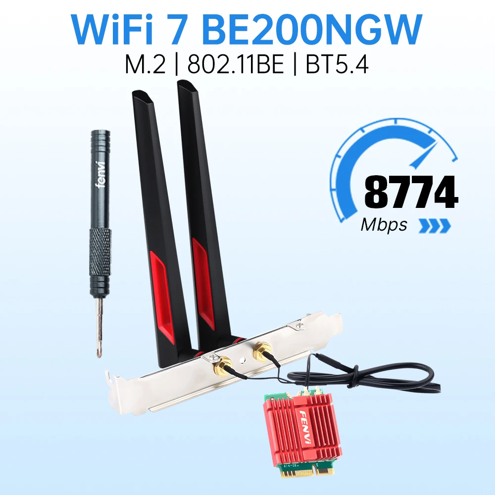 

FENVI WiFi 7 BE200 M.2 Wifi Adapter BT5.4 802.11BE 8774Mbps 2.4G/5G/6GHz Wireless Ethernet Card Desktop PC For Win 10/11