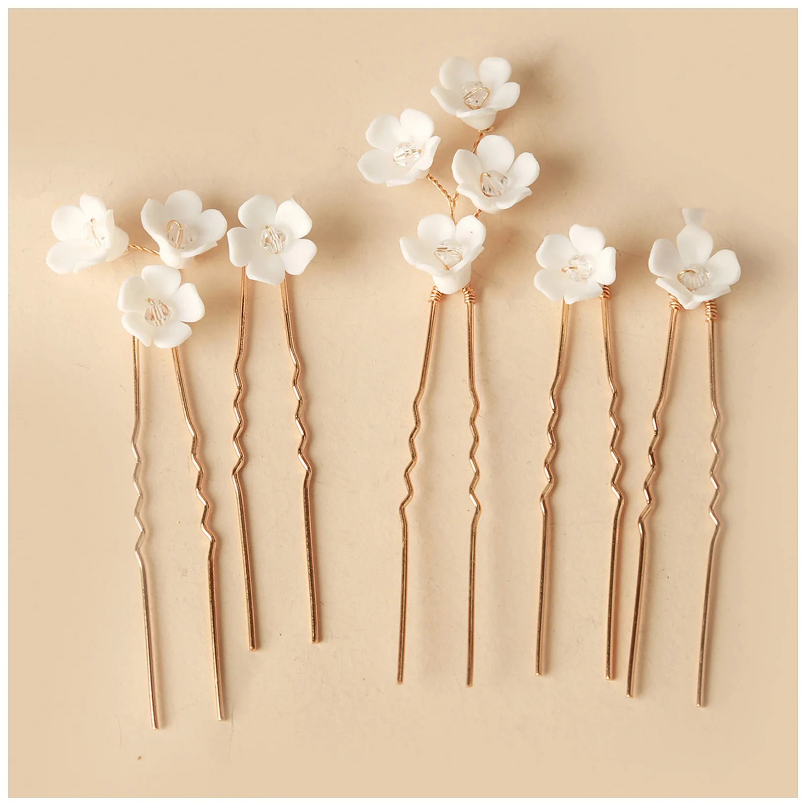 Buns Waved U-shaped Hair Pins Set Wedding Bridal White Ceramic Flowers Updos Hair Pins for Bride Bridesmaids Flower Girls