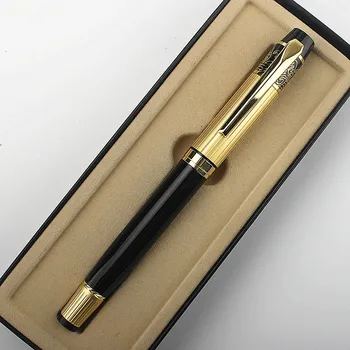 Luxe gouden klassieke stijl zilveren clip metalen vulpen 0,5 mm penpunt stalen inktpennen voor cadeau kantoorbenodigdheden schoolbenodigdheden
