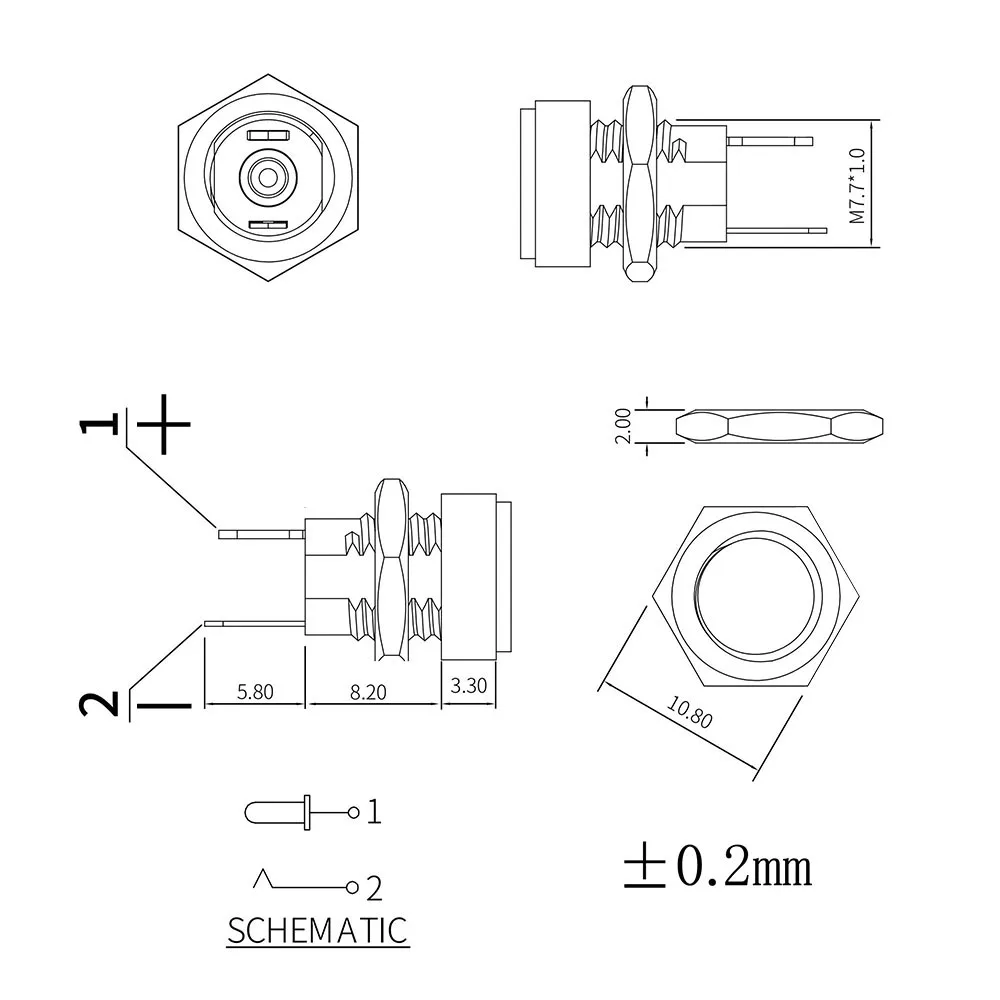 10/5/2Pcs 5.5X2.1Mm Dc Voeding Vrouw Jack Panel Mount Connector 5.5*2.1Mm Dc Socket Plug 2 Been Terminal Plug Adapter
