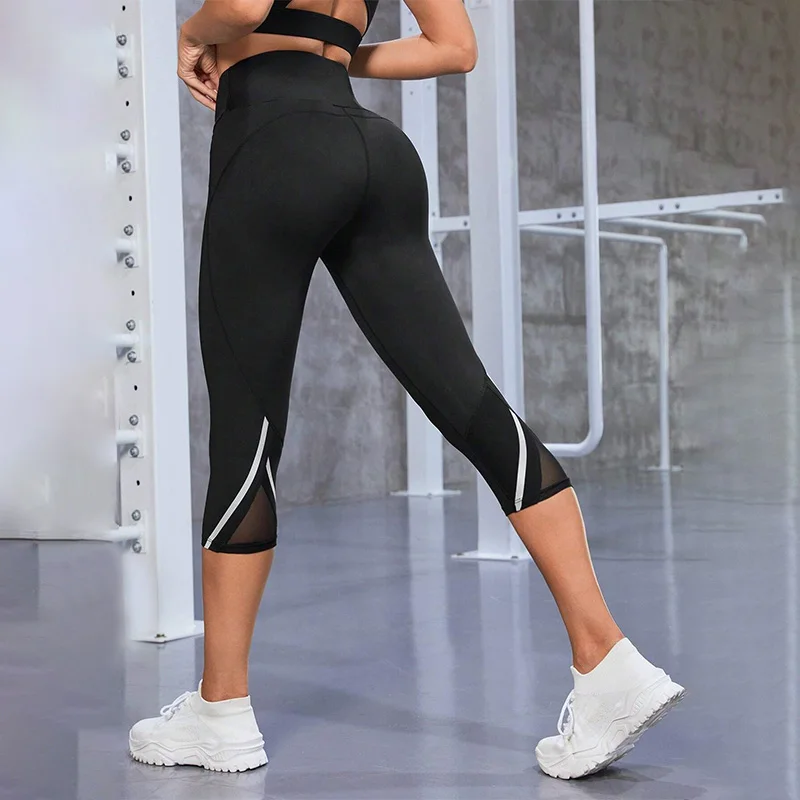 Pantaloni da Yoga a vita alta in rete Leggings Capri per le donne Leggings Capri da allenamento per il controllo della pancia per le donne