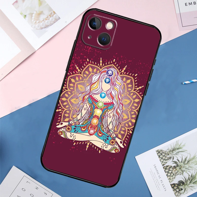Etui na telefon Mandala Chakra Insist Yoga do iPhone 14 11 12 13 15 16 Pro Max Mini XS XR X Plus Soft Cover Capa — zdjęcie 5
