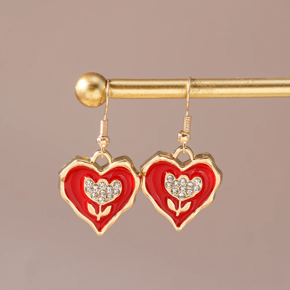 Aihua Romantische Niedliche Rosenblüten-Herz-Ohrringe für Frauen Bunte Kristall-Herz-Ohrringe Freundin Mode-Schmuck-Accessoires – Detail 4
