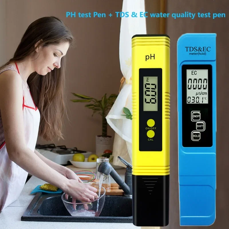 2pcs TDS PH Meter Digital Water Tester 0.01ph High Accuracy PH Meter 0-9990ppm Temperature TEMP PPM Tester