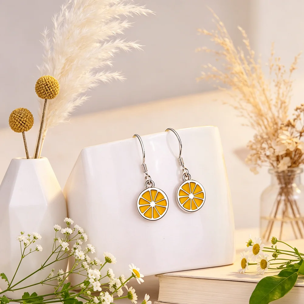 Yellow Lemon Chip Shape Dangle Earrings Latest Fashion Trend Genuine 925 Sterling Silver Earrings Super Nice Women Jewelry Gift