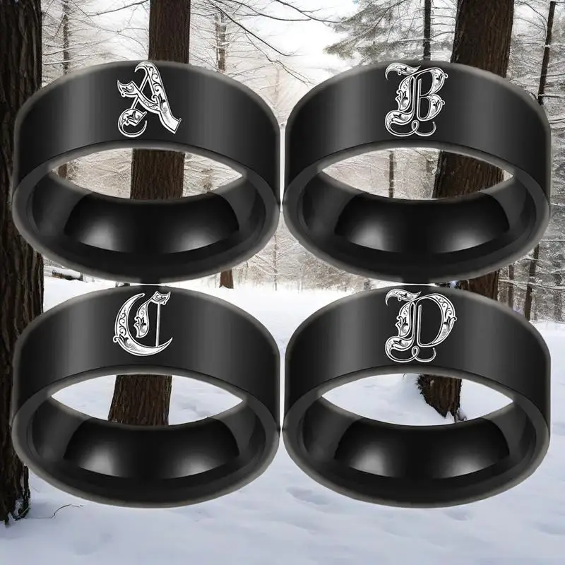 

Retro Initials A-Z Signet Ring for Men 8mm Heavy Stamp Stainless Steel Customizable Male Band Jewelry Gift