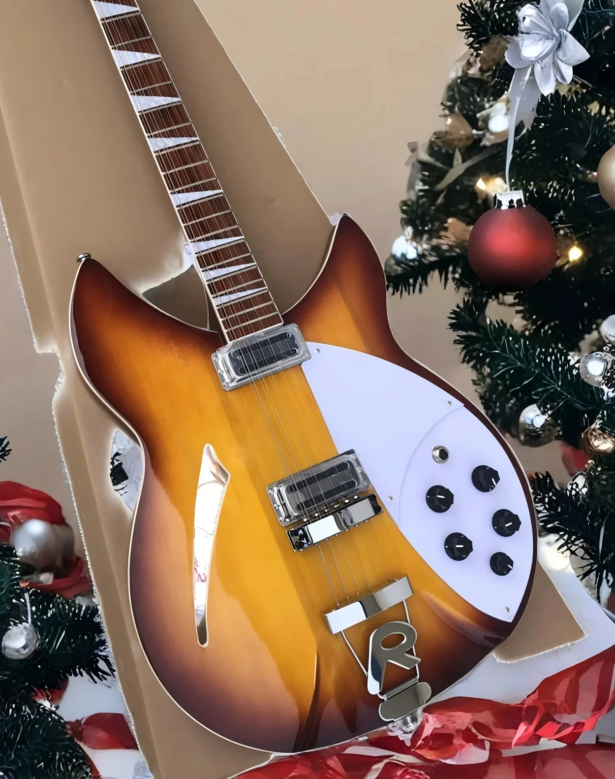 

2026 new R Tailpiece Bridge, Guitarra12 String Semi Hollow Body 360 Guitar Vintage Sunburst, Dual Output Jacks Guitarra