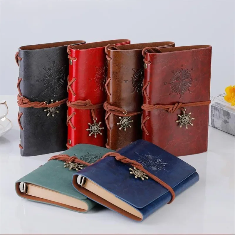 1pc Vintage Spiral Notebook,creative Corsair Anchor Decoration design, PU Leather Loose-leaf Diary, Travel record book